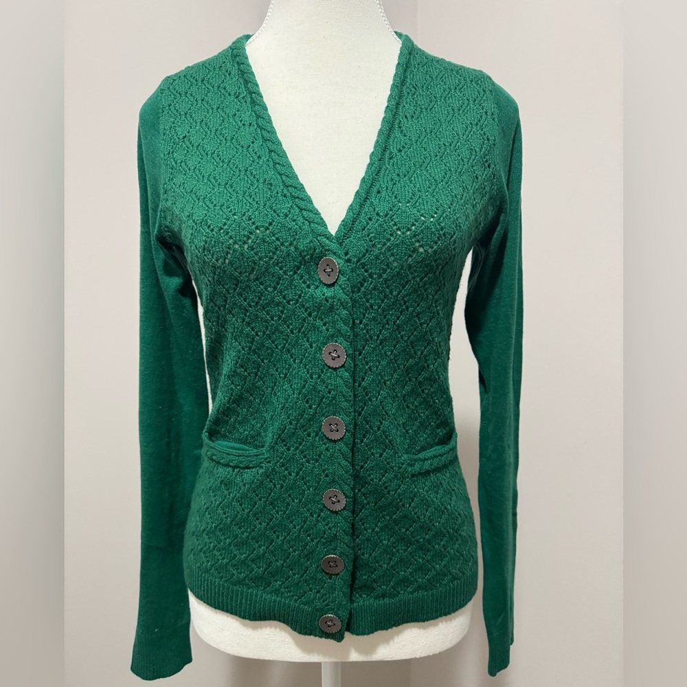 Green V-Neck Button-Up Sweater by Moth from Anthorpologie